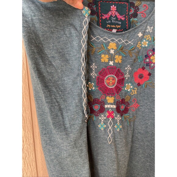 Johnny Was RELAXED Tunic Shirt Teal Floral Size M Cotton Two Sided Flowy Boho - Picture 4 of 8